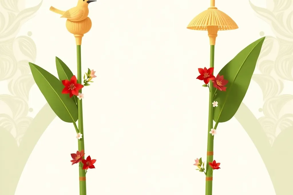 Ilustrasi sepasang rangkaian janur dan bunga untuk pernikahan adat Jawa