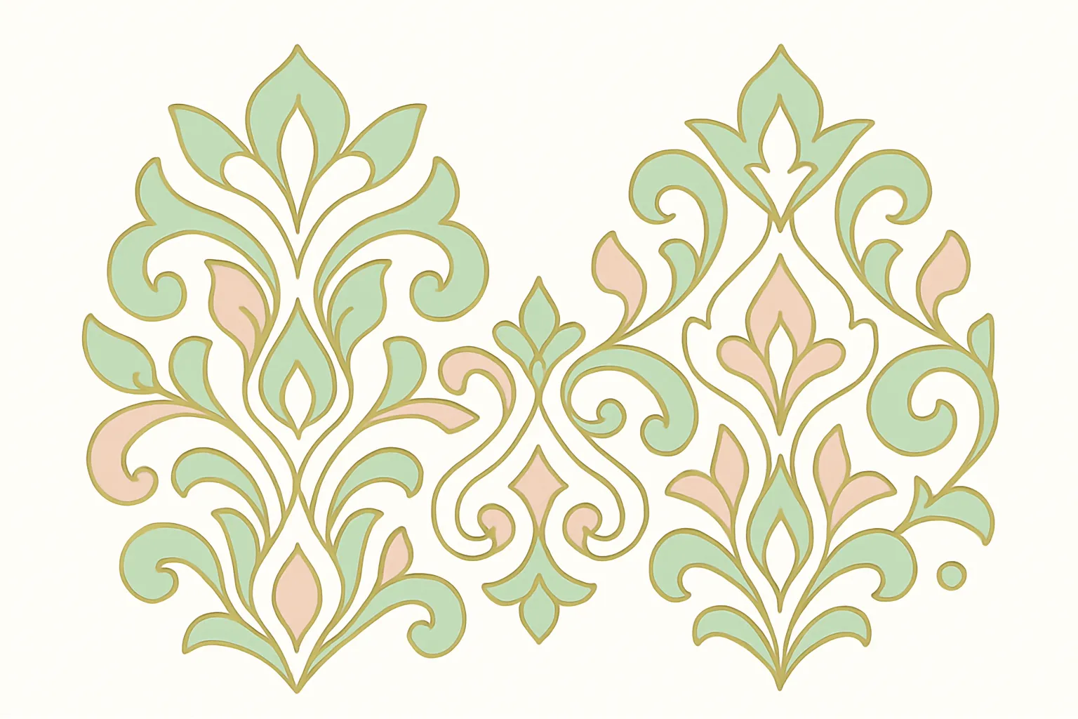 Ilustrasi dua motif ornamen tradisional yang menyatu di tengah sebagai lambang pernikahan beda suku