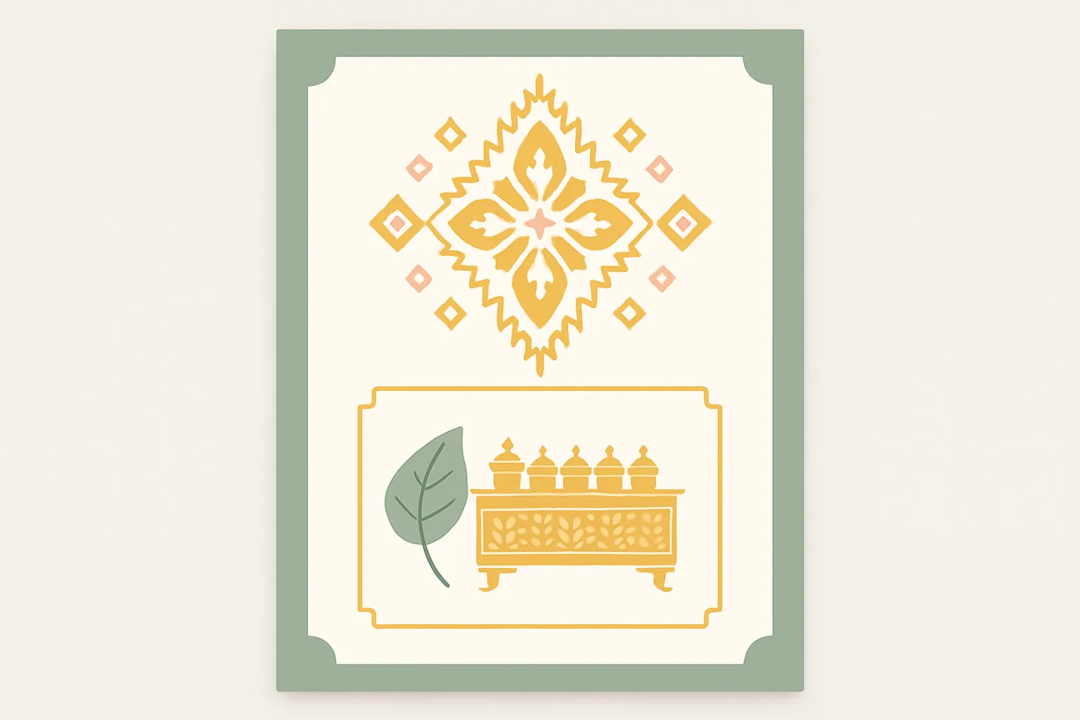 Ilustrasi tema undangan pernikahan bernuansa adat Melayu dengan ornamen songket emas